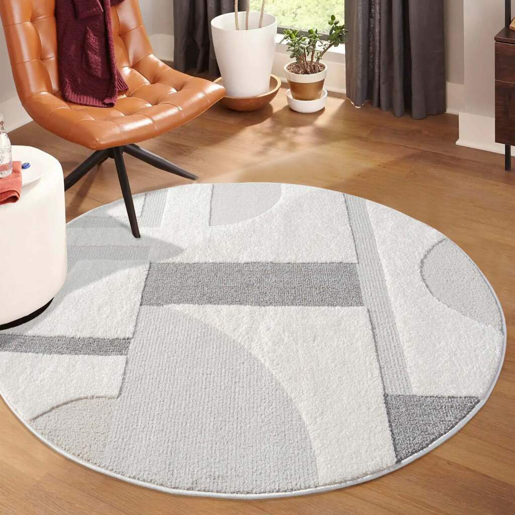 Teppich Lounge 9992 Kurzflor Grau Modern Geo-Muster 3D-Effekt für Wohnzimmer Schlafzimmer Dollie