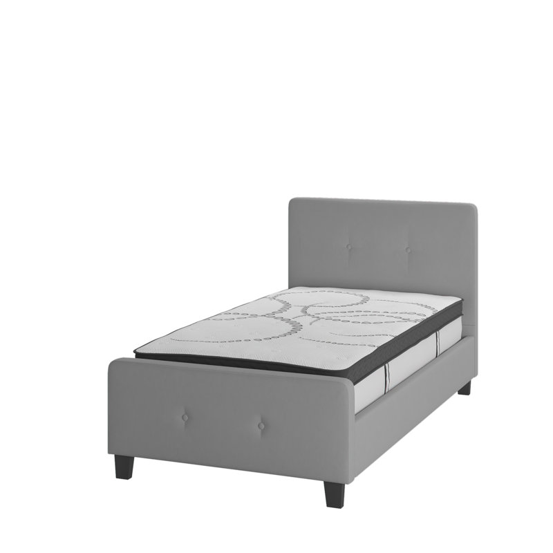 Tribeca Tufted Platform Bed with 10 Inch Pocket Spring Mattress, Twin, Light Gray