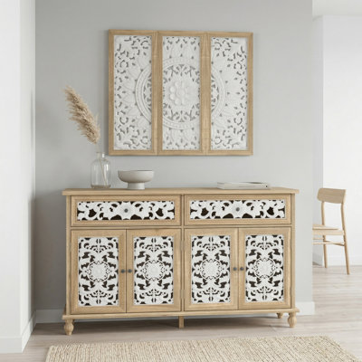 59" W Sideboard Cabinet Buffet Storage Cabinet With Wall-Mounted Decoration