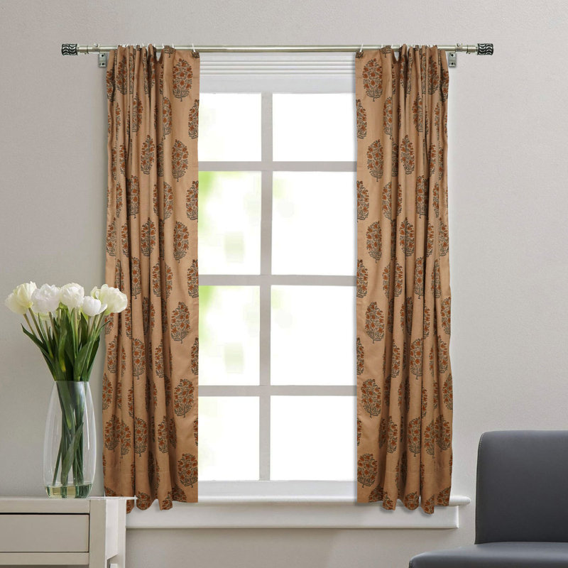 Fabdivine Handmade Floral Block Print Curtains Linen Window Curtains for Bedroom Decor- Virat, 54" W x 72" L