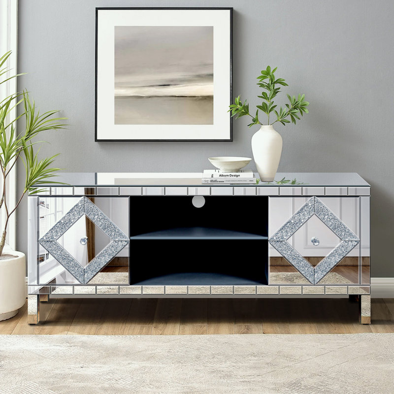 Meuble télé moderne avec 2 portes et tablette de rangement ouverte