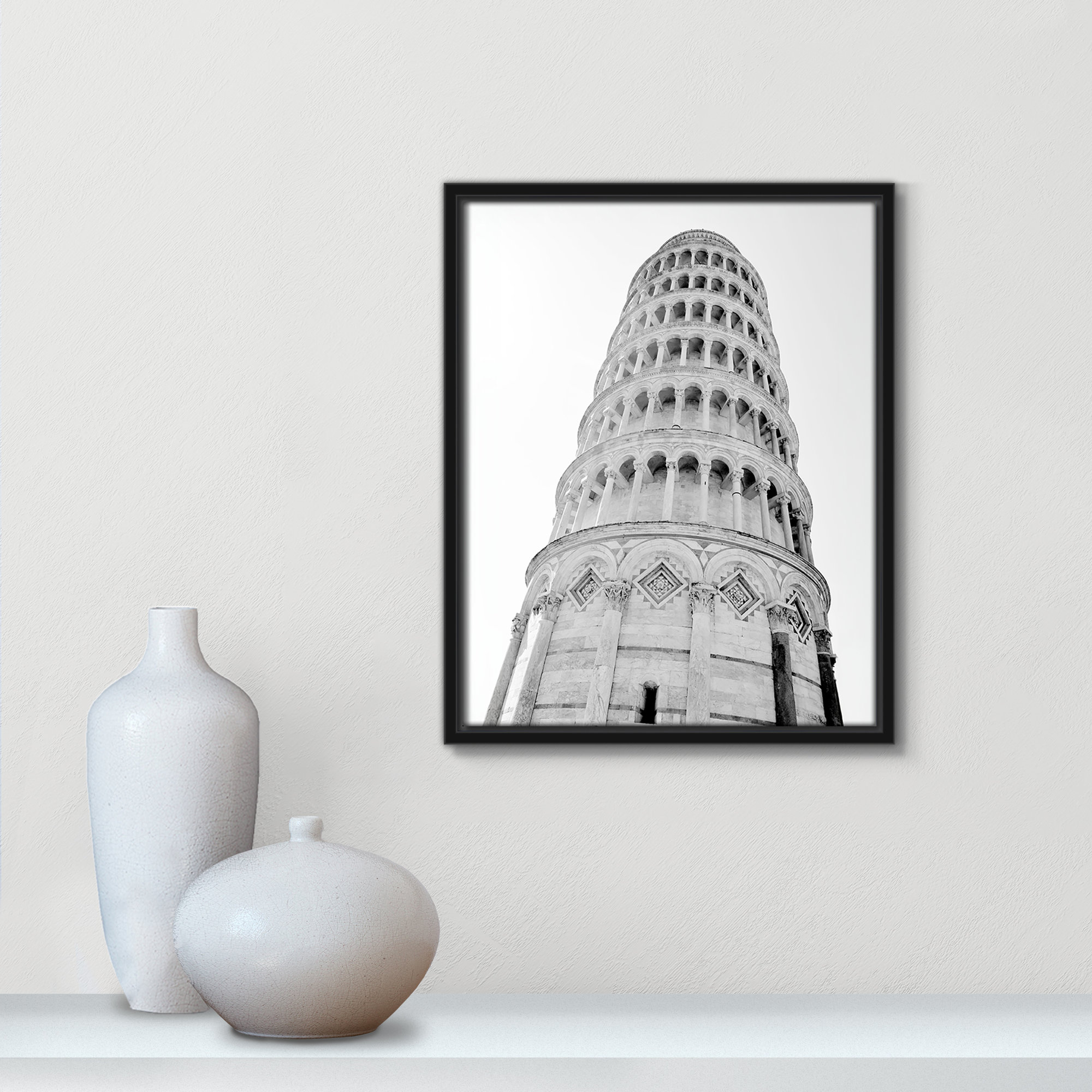 Iconic City Collection " Pisa " by Natalie Carpentieri, 15.5" H x 12.5" W x 2" D, Black Floater Frame, No