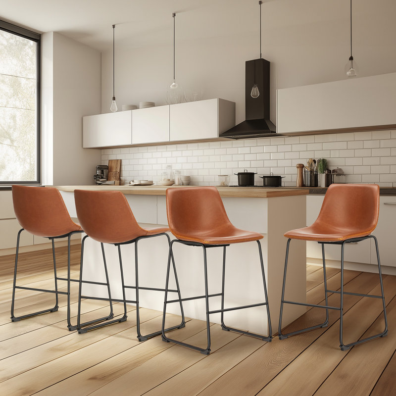 Modern Upholstered Dining Stool, Black, 2 Pieces, Bar Stool (29" Seat Height)
