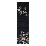 Rug & Kilim’S Chinese Art Deco Style Runner In Black With Colorful Florals