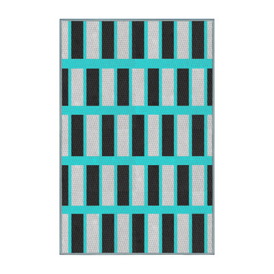 Gris abstrait/noir/Tapis décoratif bleu