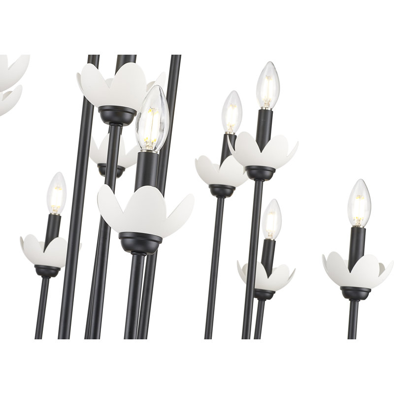 Lustre linéaire moderne Burgett, H 30,5 po x l 30,75 po x P 56 po, Noir mat, 16 lumières