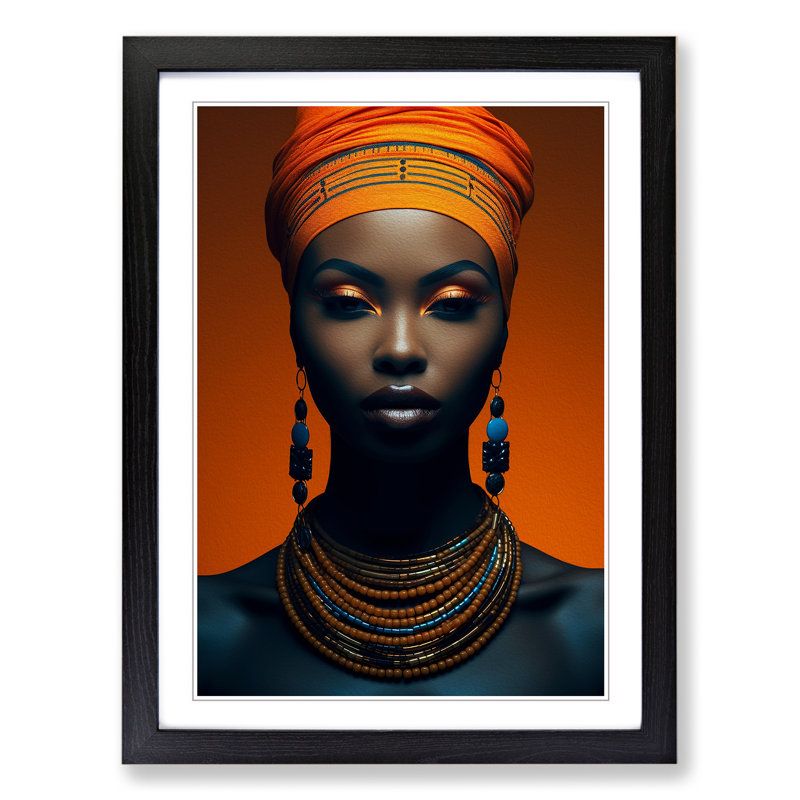 African Woman Minimalism No.2 - Single Picture Frame Print on Wood, 34cm H x 25cm W x 2cm D, Black