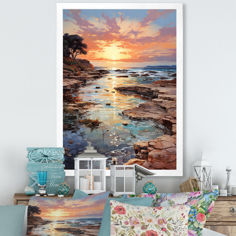 Espagne, coucher de soleil à Ibizas II, reproduction sur toile, H 40 po x l 30 po x P 1,5 po, Cadre photo blanc
