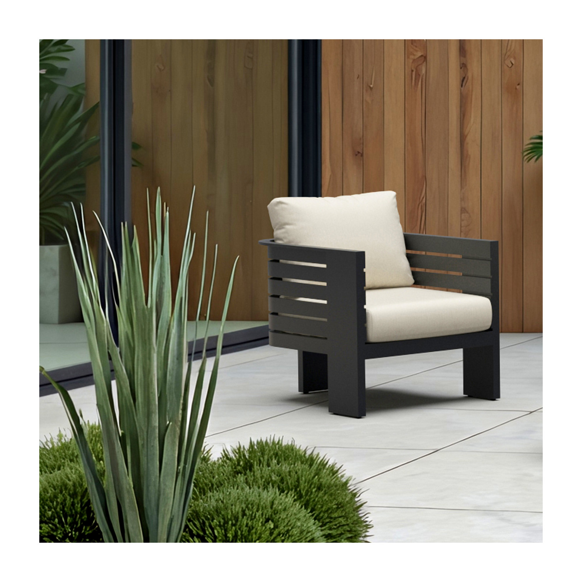 Ari 2 Piece Sunbrella Outdoor Patio Club Chairs, Olefin Linen