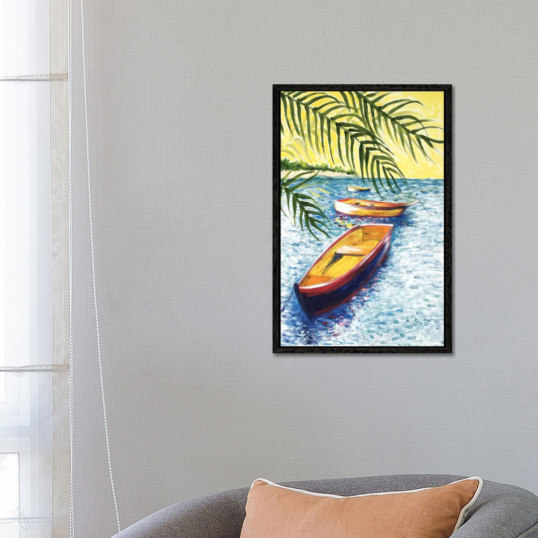 Caribboats II von Malenda Trick - Galerie-verpackte Leinwand Giclée auf Leinwand