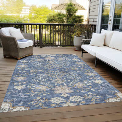 Machine Washable Indoor/Outdoor Cicel ACN1156 Blue Rug