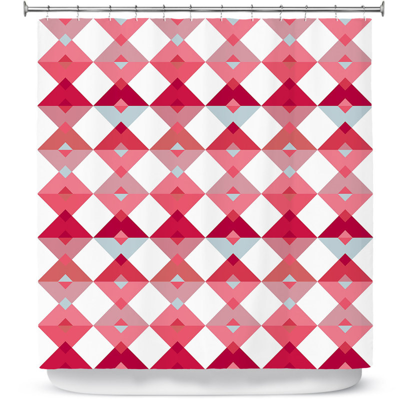 Rideau de douche simple triangles pâle, Rose / blanc