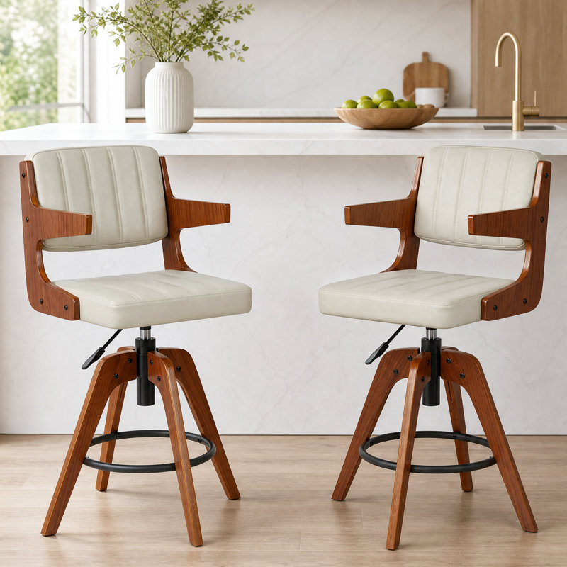 Tabourets de bar pivotants à hauteur réglable (ensemble de 2), Beige, 2