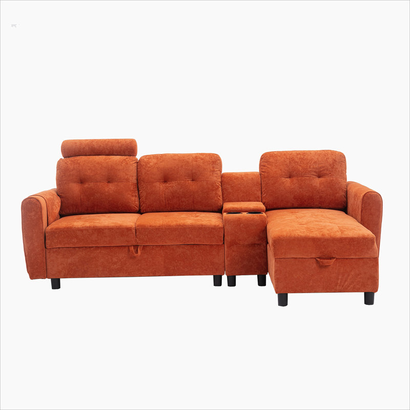 Canapé et méridienne modulaires faisant face à la droite de 88,98 po Orofino, Mélange de polyester orange
