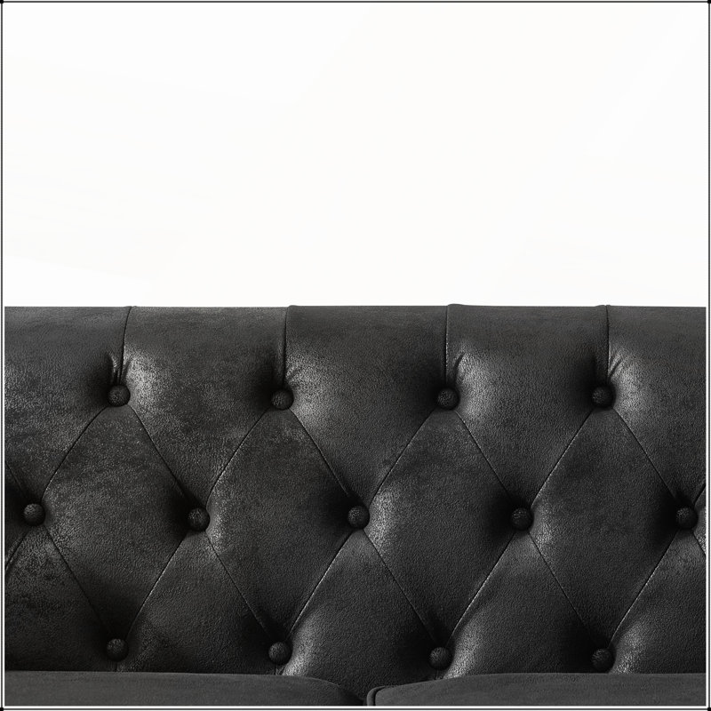 Canapé Chesterfield Tech pour salon et bureau, H 29 po x l 83,25 po x P 33 po, Noir