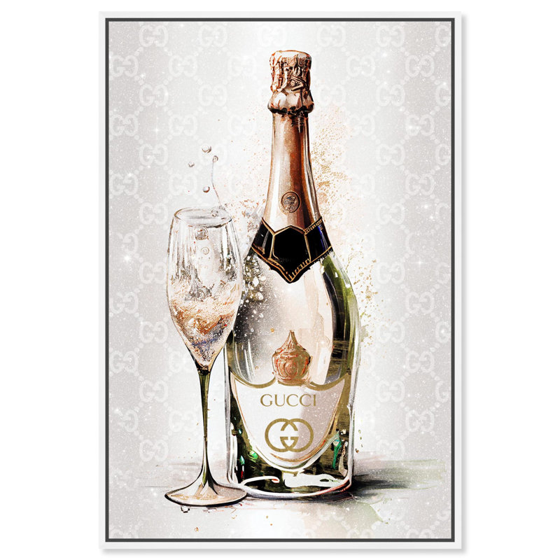 Art mural Splash of Champagne, Drinks and Spirits, Cadre blanc, H 55 po x l 37 po