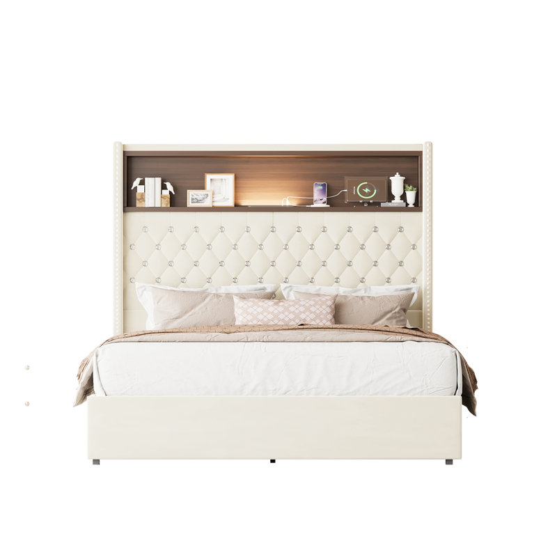 Structure de lit en velours Nova avec port USB et veilleuse Nova, Double