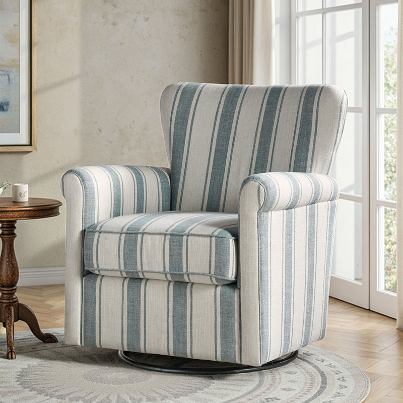 Darnelle Transitional Upholstered Swivel Rocker Armchair, Blue