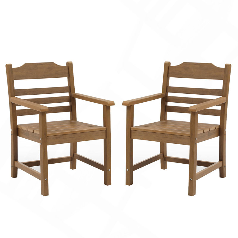 Chaise de salle à manger de patio avec ensemble de 2 accoudoirs, matériau avec chaise imitation grain de bois texturé