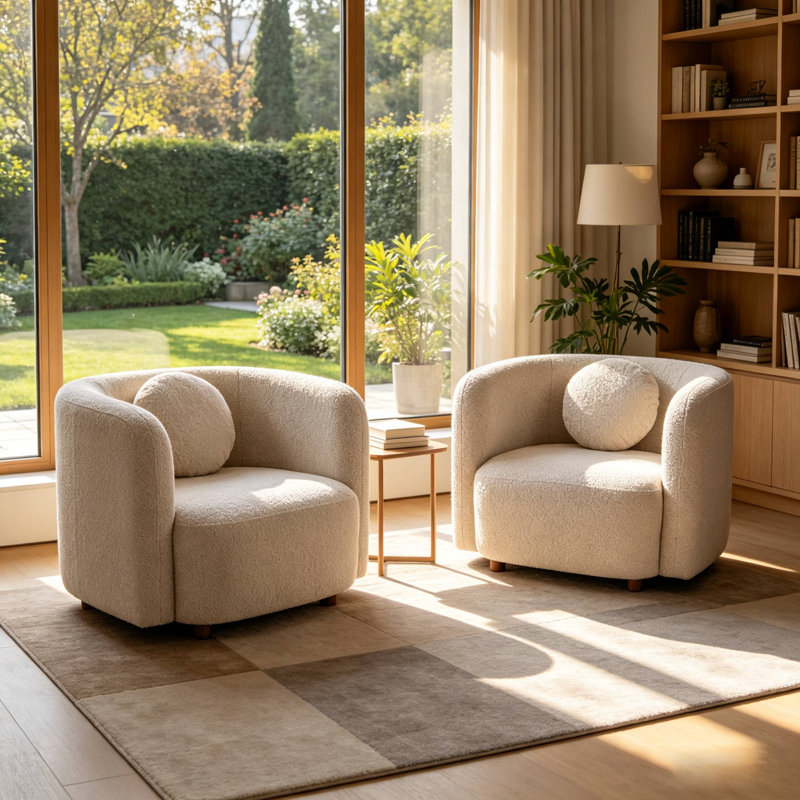 Ensemble de 2 fauteuils individuels en tissu bouclé, canapé minimaliste Japandi carré nuage, fauteuils d'appoint ergonomiques pour salon