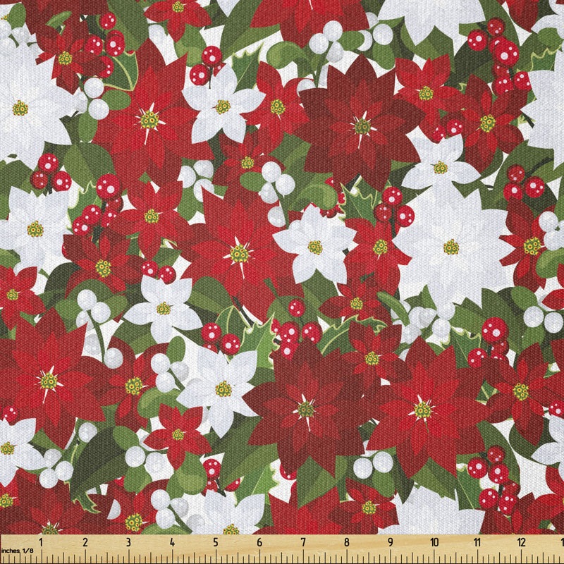 Corsin Poinsettia Flower Holly and Mistletoe Multi-Purpose Fabric