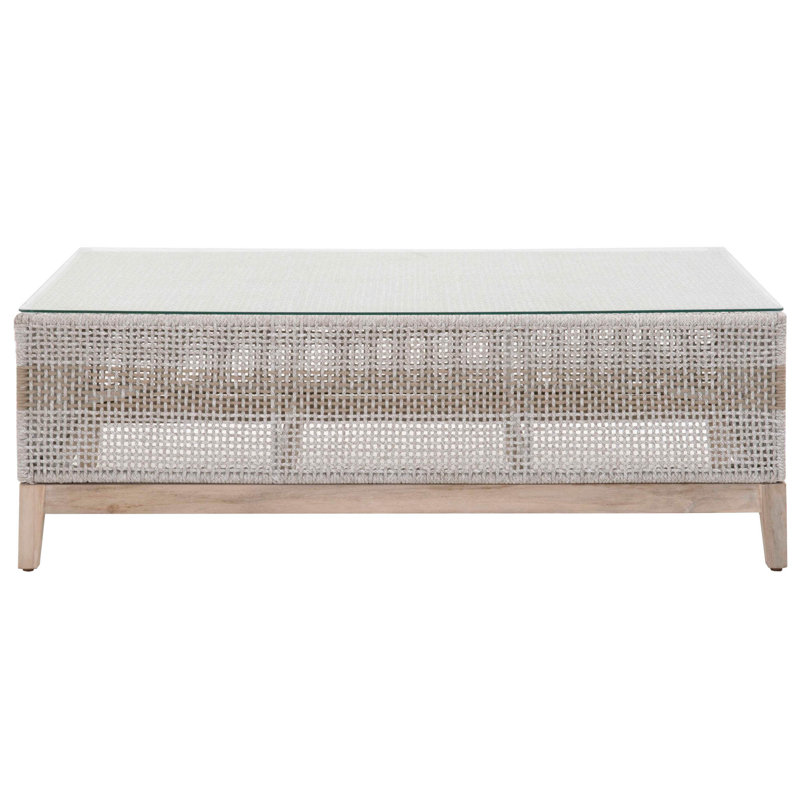 Square Gray and Brown Wood Coffee Table with Glass Top and Storage