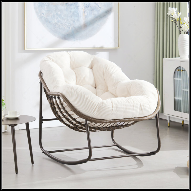 Chaise berçante d'extérieur en rotin, Blanc