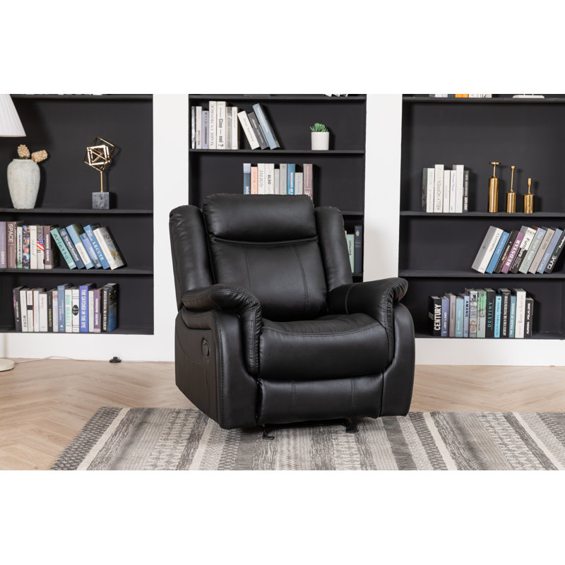 Manual Recliners Faux Leather Oversized Chair, Black