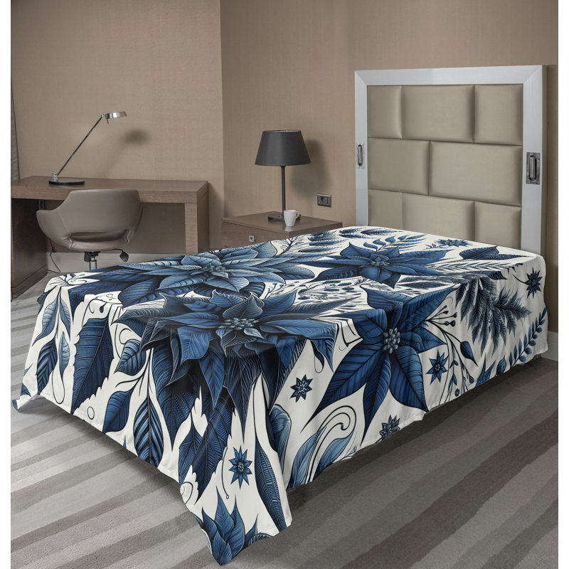 Drap plat moderne de style bohème Ambesonne, Drap plat pour lit simple TG, Bleu nuit / motif floral bleu ciel foncé