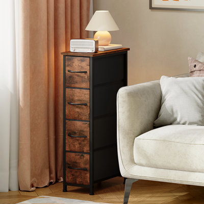  Narrow Dresser with 4 Drawers, Slim Storage Organizer Chest of Drawers with Removable Fabric Drawers for Small Spaces Bathroom Closet Bedroom Laundry, Wood Grain Print