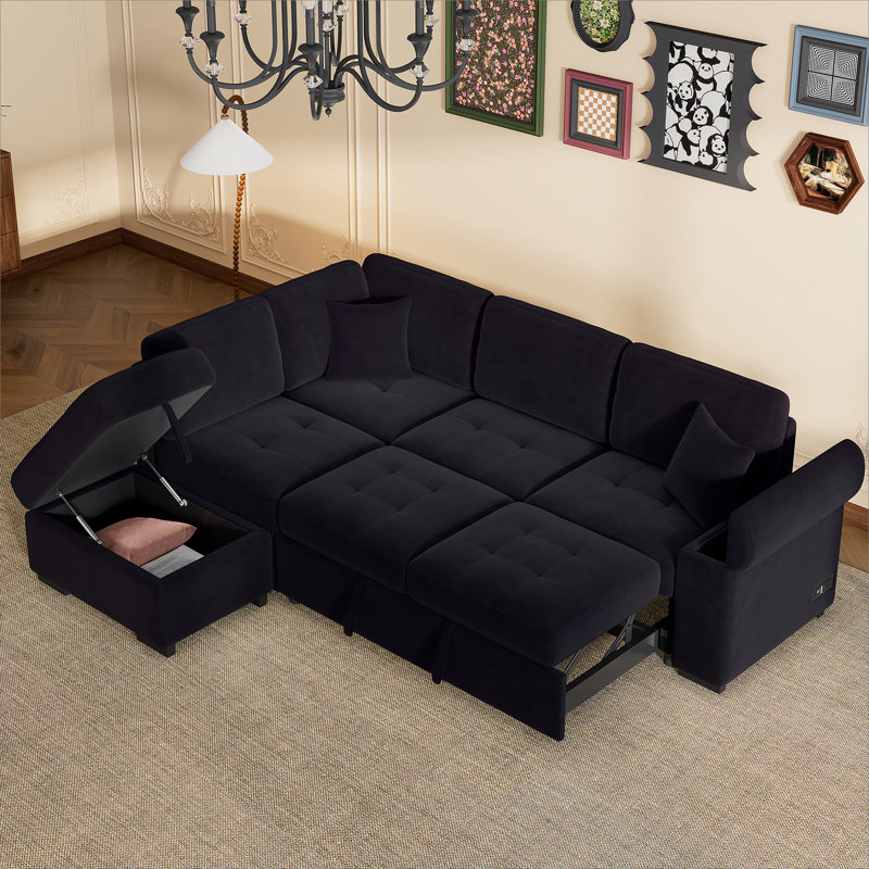 Sleeper Sectional Sofa, L-Shape Corner Couch Sofa-Bed With Storage Ottoman
