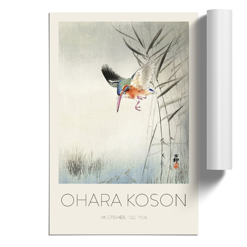 Hunting Kingfisher by Ohara Koson - No Frame Painting, 30cm H x 21cm W x 0.1cm D