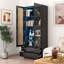 Vitrine avec portes en verre, armoire de rangement Curio avec 2 tiroirs, bibliothèque avec lumières DEL