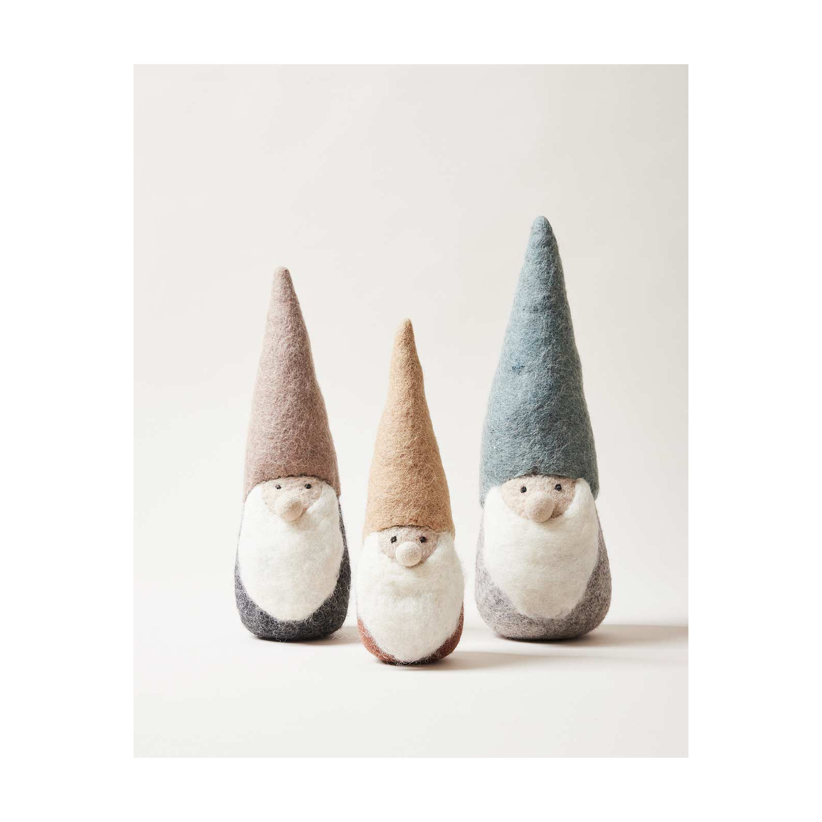 Felted Woodland Gnome, Large: 13.5" H X 4"  (diameter at base), Gray/Blue/White