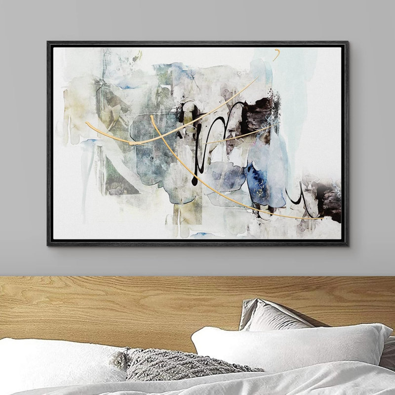 "Pastel grunge or noir sarcelle peinture coup de paysage abstrait formes d'art moderne" sur, Noir, H 24 po x l 36 po