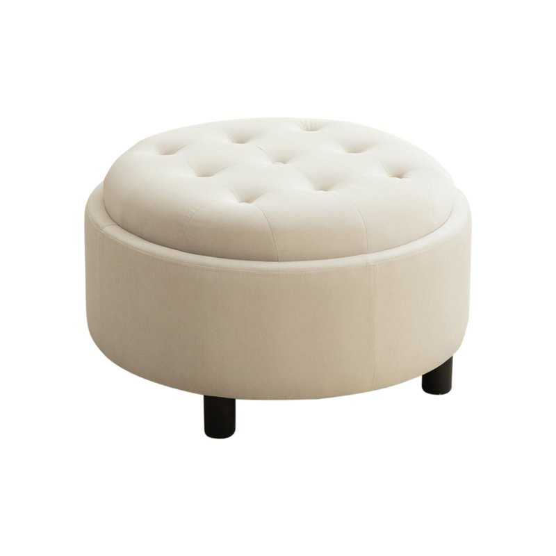 29.33"W Upholstered Round Ottoman, Beige