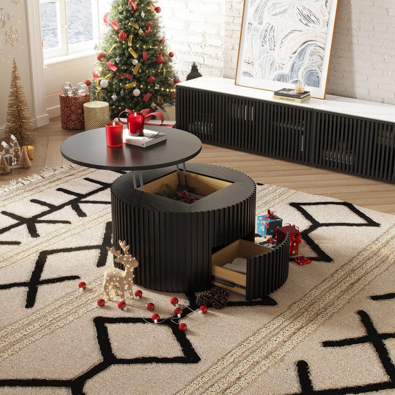 Silva - Lifting Top Round Coffee Table, Black, 17.72" H x 39.37" L x 39.37" W