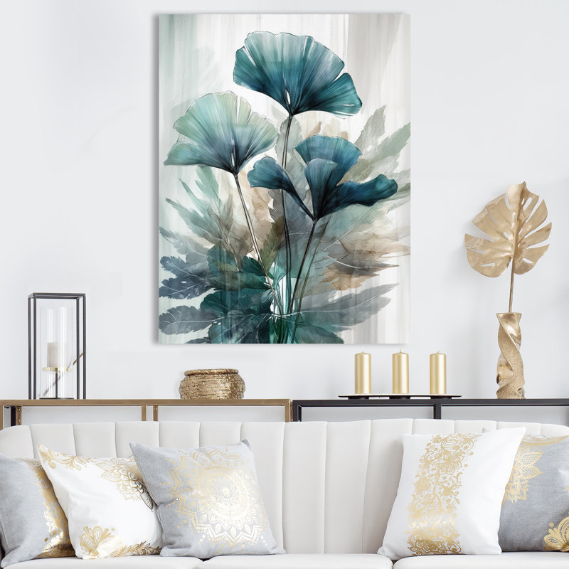 Feuilles de palmier tropical Ginkgo II - impression, H 32 po x l 16 po x P 1 po, Toile tendue