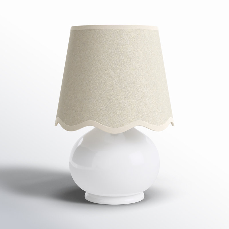 Momsen Coloured Scallop Shade Lamp, Cream, High Gloss White