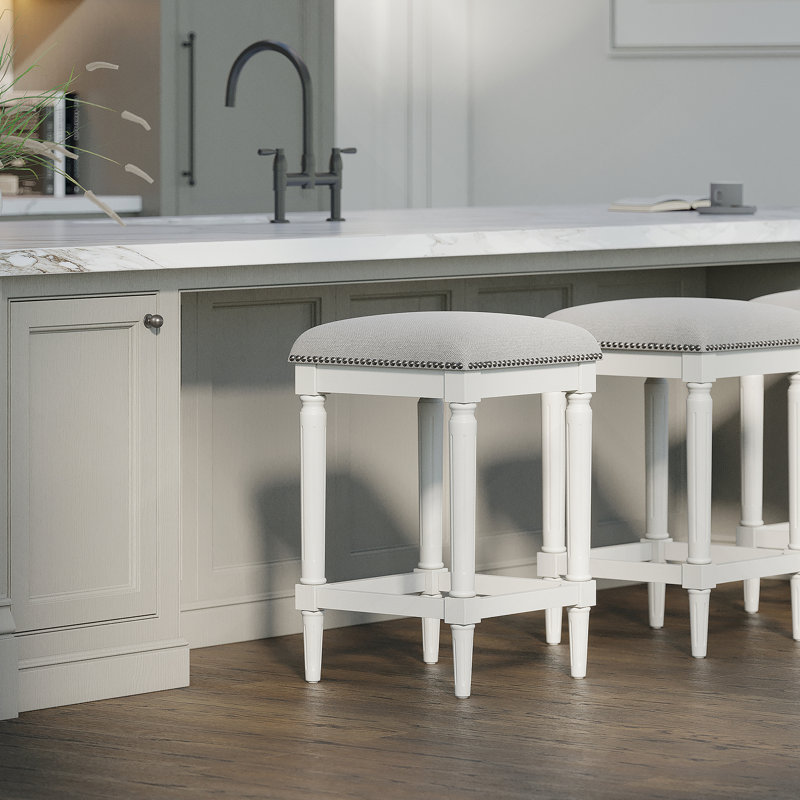 Tabouret de comptoir carré H 27 po, blanc, 1 pièce