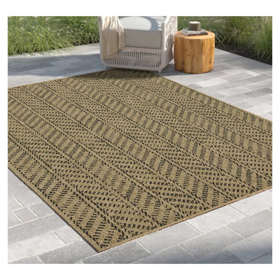 Tapis intérieur naturel noir naturel 7 pi 10 po x 10 pi 3 po - tissage à plat géométrique durable et résistant aux taches pour le salon, le patio, la terrasse