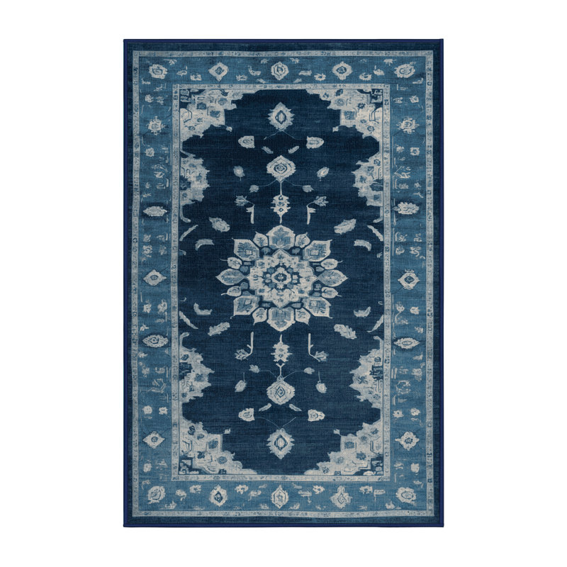 Tapis bleu lavé à la machine, Rectangulaire 3 pi x 5 pi