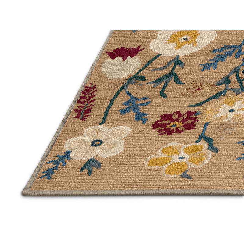Machine Washable Botanical Brown Area Rug, Round 7'