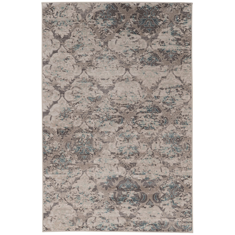 Felicia Geometric Gray and Beige Soft Low Pile Area Rug, Rectangle 2' x 3'