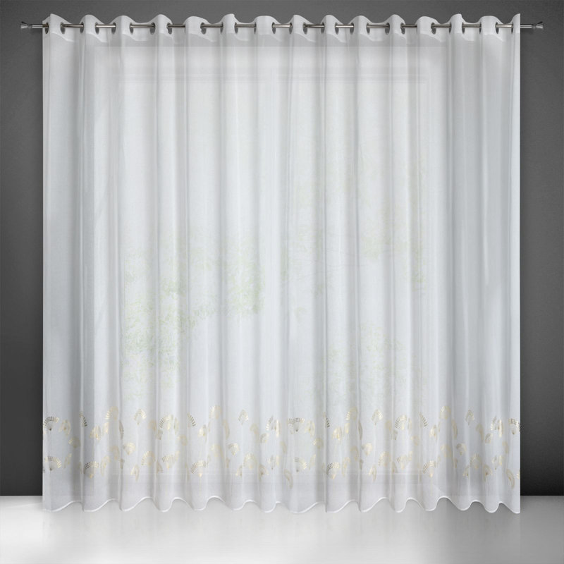 Sugarbush Sheer Curtain Single Panel, 250cm H x 300cm W, White/Gold