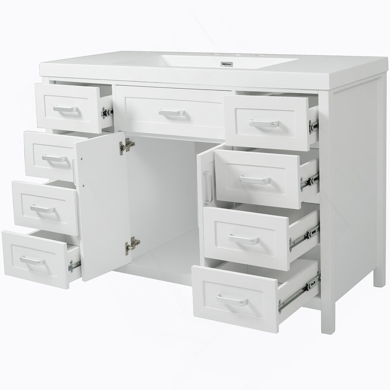 Meuble-lavabo de salle de bain avec lavabo, plusieurs tiroirs et portes de rangement, système de fermeture en douceur, conception classique, idéal pour un usage domestique