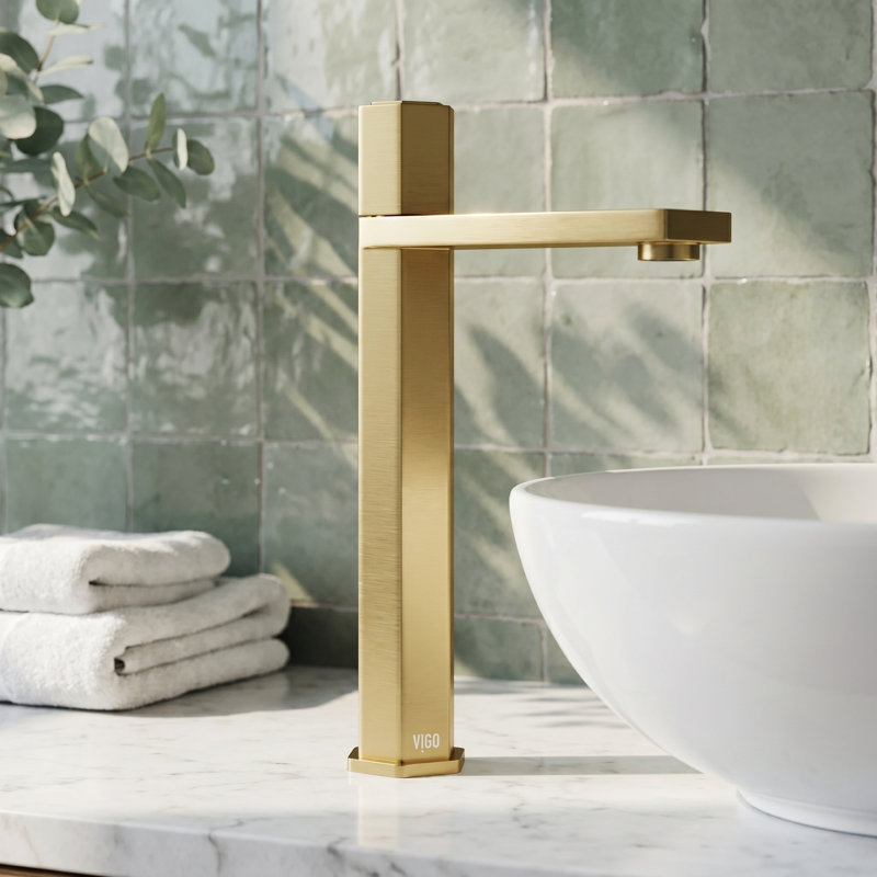 Nova 10" H Single Handle Vessel Sink Bathroom Faucet, Matte Brushed Gold