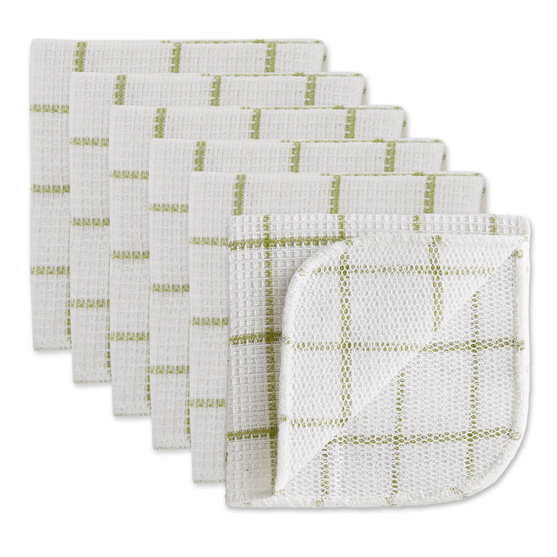Checkered Waffle Dish Cloth Kitchen Towel, White/Mint