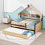 Lit en bois en forme de maison avec lit gigogne simple et bibliothèque-1379101190-1379101192