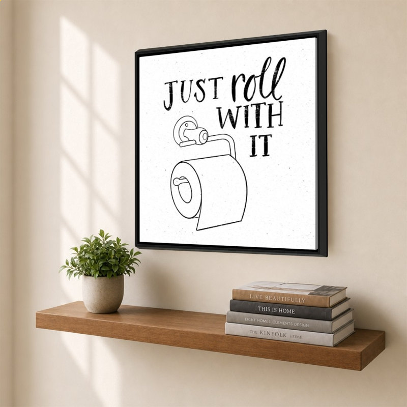 «Bathroom Puns V» par Becky Thorns - Impression sur toile, 40" H x 40" W, Black